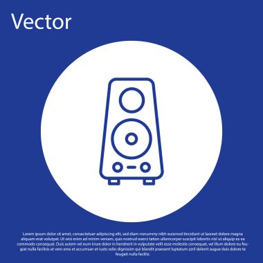 Mavi çizgi Stereo hoparlörü mavi arkaplanda izole edildi. Ses sistemi hoparlörleri. Müzik ikonu. Müzikal sütun hoparlörü. Beyaz daire düğmesi. Vektör.