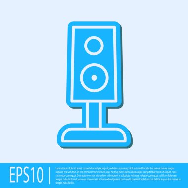 Mavi çizgi Stereo hoparlörü gri arkaplanda izole edildi. Ses sistemi hoparlörleri. Müzik ikonu. Müzikal sütun hoparlörü. Vektör.