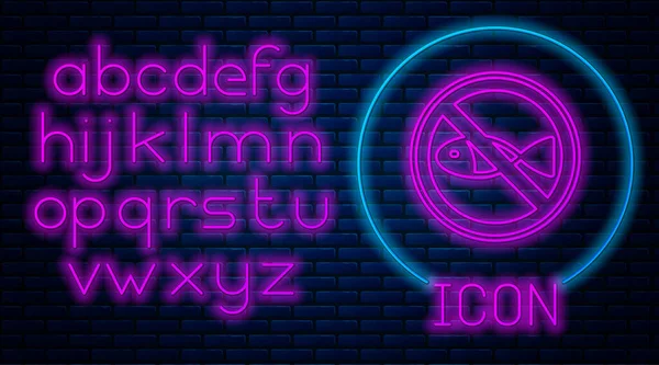 Ragyogó Neon Nincs Halászati Ikon Elszigetelt Téglafal Háttér Szesztilalom Jele — Stock Vector