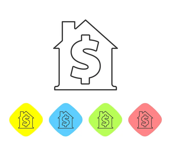 Ligne Grise Maison Avec Icône Symbole Dollar Isolé Sur Fond — Image vectorielle