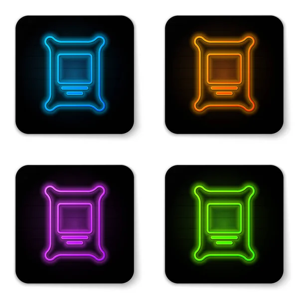 Világító Neon Műtrágya Zsák Ikon Elszigetelt Fehér Háttérrel Fekete Négyzet — Stock Vector