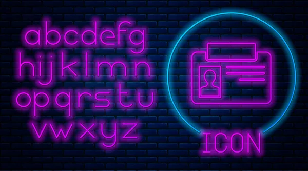 Leuchtende Neon Identification Badge Symbol Isoliert Auf Backsteinwand Hintergrund Kann — Stockvektor