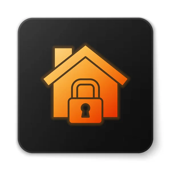 Πορτοκαλί Λαμπερό Neon House Υπό Προστασία Εικονίδιο Απομονώνονται Λευκό Φόντο — Διανυσματικό Αρχείο
