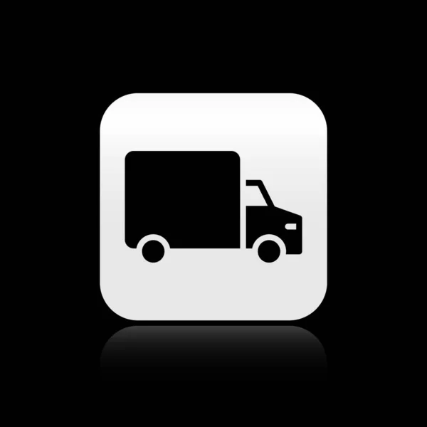 Black Delivery Cargo Truck Fahrzeug Symbol Isoliert Auf Schwarzem Hintergrund — Stockvektor