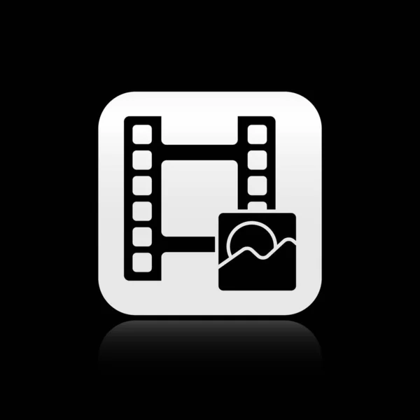 Black Play Video Icon Isolated Black Background Film Strip Sign — Stock Vector