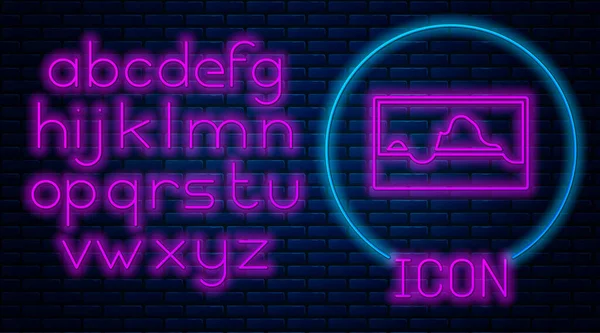 Gloeiende Neon Muziek Golf Equalizer Pictogram Geïsoleerd Baksteen Muur Achtergrond — Stockvector