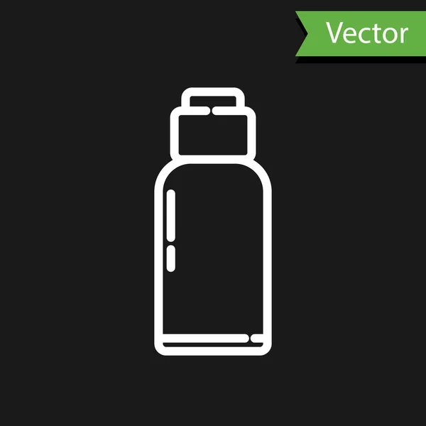 Weiße Linie Kantine Wasserflasche Symbol Isoliert Auf Schwarzem Hintergrund Ikone — Stockvektor
