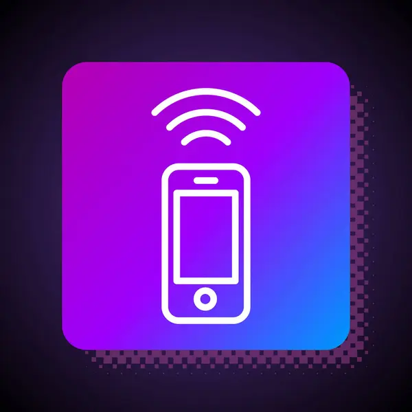 Ligne Blanche Icône Smartphone Sans Fil Isolé Sur Fond Noir — Image vectorielle