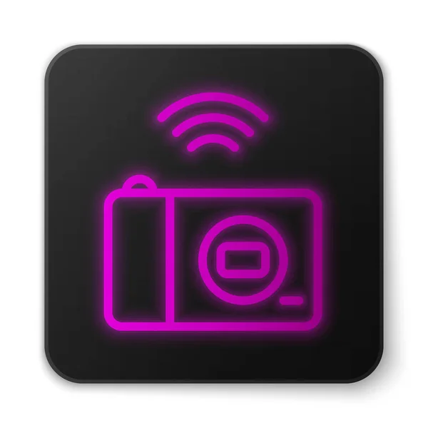 Linea Neon Luminosa Icona Del Sistema Fotocamere Intelligenti Isolata Sfondo — Vettoriale Stock