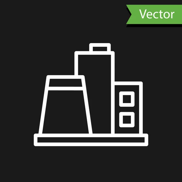 Weiße Linie Factory Symbol Isoliert Auf Schwarzem Hintergrund Industriebau Vektor — Stockvektor