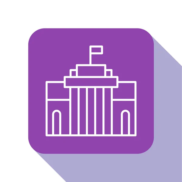 白线普拉多博物馆图标孤立在白色背景 西班牙马德里 紫色正方形按钮 — 图库矢量图片