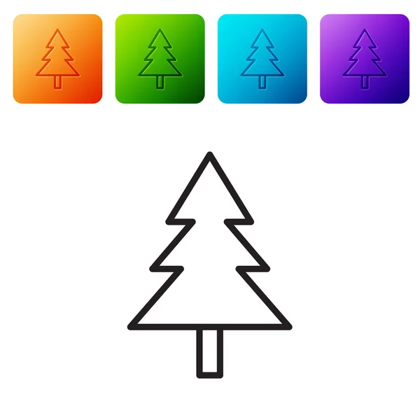 Black Line Christmas Tree Icon Isolated White Background Merry Christmas — Stock Vector