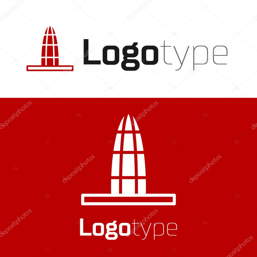 Red Agbar tower icon isolated on white background. Barcelona, Spain. Logo design template element. Vector.