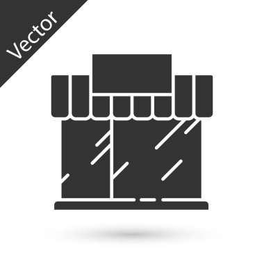 Gri Alışveriş binası ya da market simgesi beyaz arka planda izole edilmiş. Dükkan inşaatı. Vektör İllüstrasyonu.