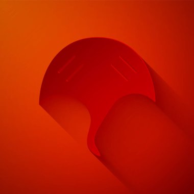 Kağıt kesiği kırmızı arkaplanda izole edilmiş Stingray simgesi. Kağıt sanatı tarzı. Vektör..