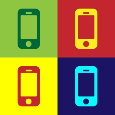 Pop Art Smartphone, renkli arka planda izole edilmiş cep telefonu simgesi. Vektör.