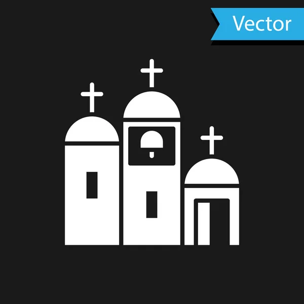 Icono Del Edificio Iglesia Blanca Aislado Sobre Fondo Negro Iglesia — Vector de stock