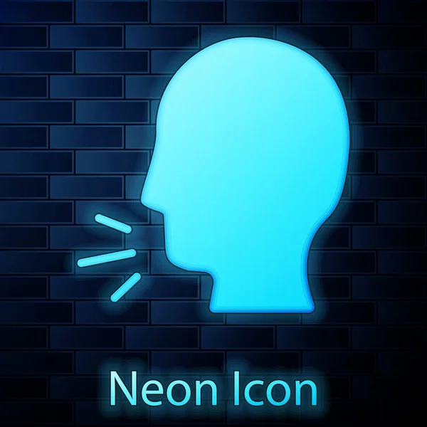 Leuchtender Neon Mann Hustet Ikone Isoliert Auf Backsteinmauer Hintergrund Virusinfektion — Stockvektor