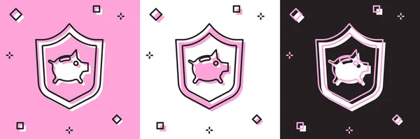 Set Hucha Con Icono Escudo Aislado Sobre Fondo Rosa Blanco — Vector de stock