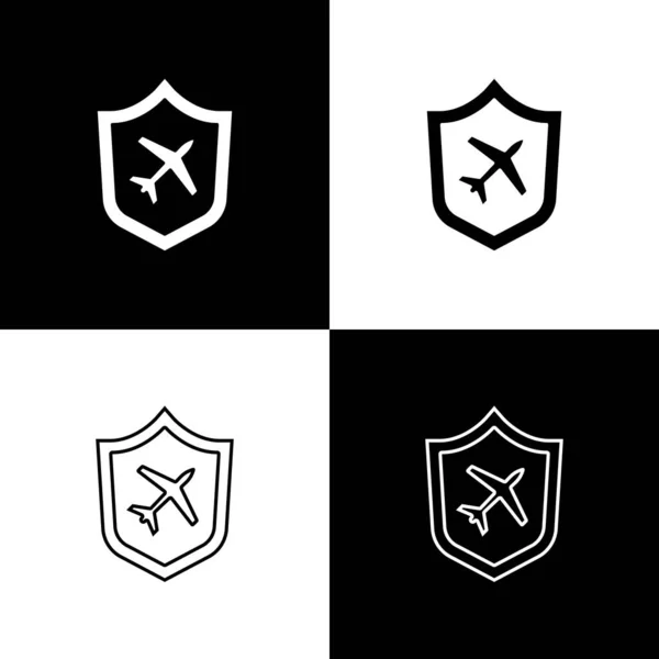 Set Plano Con Icono Escudo Aislado Sobre Fondo Blanco Negro — Vector de stock