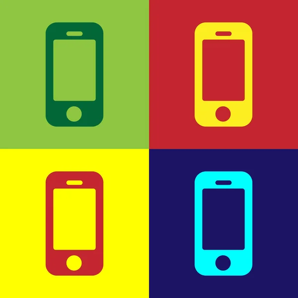 Pop Art Smartphone Ícone Telefone Celular Isolado Fundo Cor Vetor —  Vetores de Stock