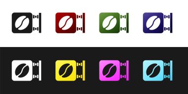 Siyah ve beyaz arkaplanda sokak tabelaları kahve simgesini ayır. Vektör.