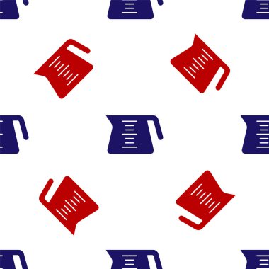 Mavi ve kırmızı kahve demliği ikonu beyaz arka planda pürüzsüz desen izole etti. Vektör.