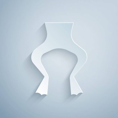 Kağıt kesiği kurbağa bacağı simgesi gri arkaplanda izole edilmiş. Kağıt sanatı tarzı. Vektör.