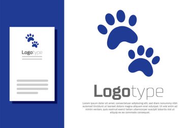 Mavi Pençe yazdırma simgesi beyaz arkaplanda izole edildi. Köpek ya da kedi pençesi izi. Hayvan izleri. Logo tasarım şablonu elemanı. Vektör.