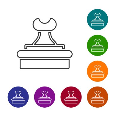 Siyah çizgi pul simgesi beyaz arkaplanda izole edildi. Simgeleri renk daire düğmelerine ayarla. Vektör.