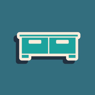 Yeşil çekmece simgesi yeşil arka planda izole edildi. Uzun gölge tarzı. Vektör.