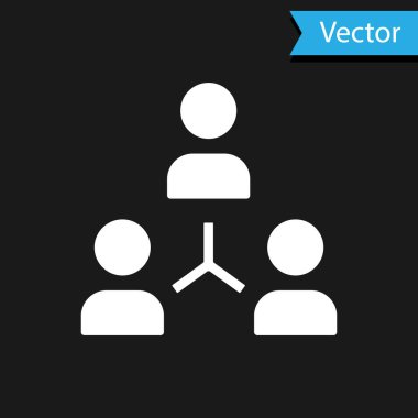 Beyaz Proje ekibinin üs simgesi siyah arkaplanda izole edildi. İş analizi ve planlama, danışmanlık, takım çalışması, proje yönetimi. Vektör.