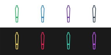 Marihuana eklem hattı, siyah beyaz arka planda izole edilmiş sigara ikonu. Uyuşturuculu sigara, esrar sarılmış sigara. Vektör İllüstrasyonu.