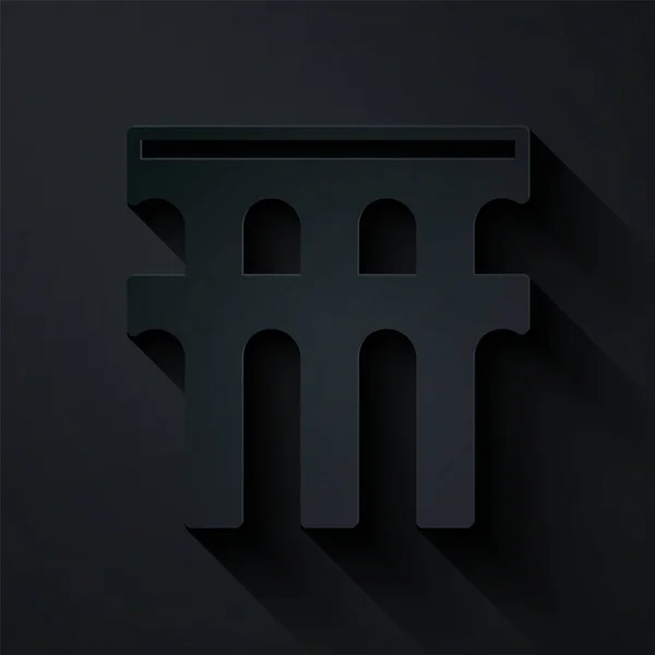 Paper Cut Aqueduct Segovia Spain Icon Isolated Black Background Roman — Stock Vector