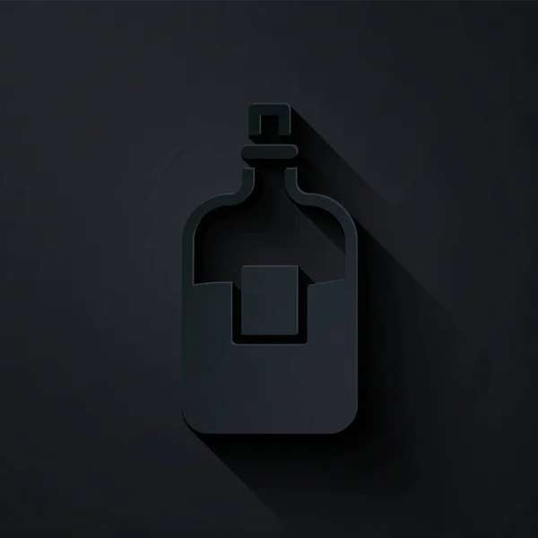 Corte Papel Botella Vidrio Vodka Icono Aislado Sobre Fondo Negro — Vector de stock