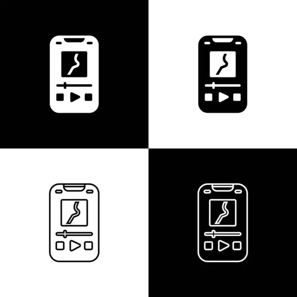 Establecer Icono Reproductor Música Aislado Sobre Fondo Blanco Negro Dispositivo — Vector de stock