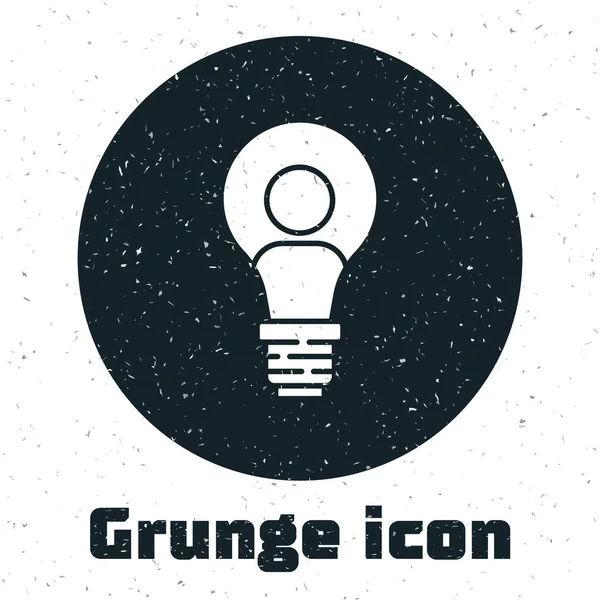 Grunge Menschenkopf Mit Lampensymbol Isoliert Auf Weißem Hintergrund Monochrome Vintage — Stockvektor