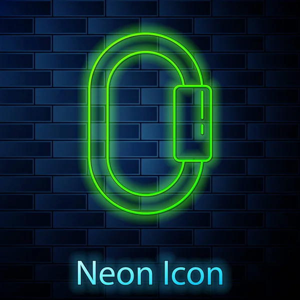 Glödande Neon Linje Carabiner Ikon Isolerad Tegel Vägg Bakgrund Extrem — Stock vektor