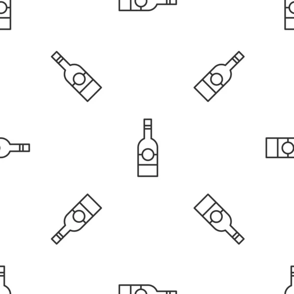Ligne Grise Bouteille Verre Vodka Icône Isolée Motif Sans Couture — Image vectorielle