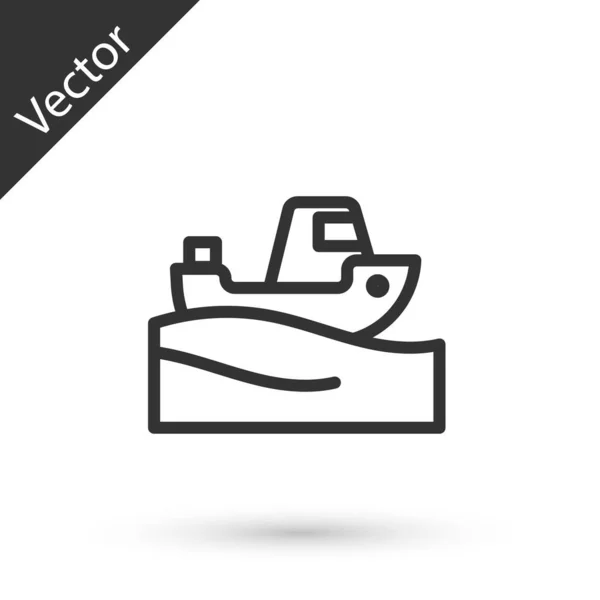 Linha Cinza Barco Pesca Ícone Água Isolado Fundo Branco Vetor — Vetor de Stock