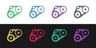 Çizgi zamanlama kemeri simgesi siyah ve beyaz arkaplanda izole edildi. Vektör.