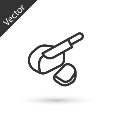 Beyaz arka planda izole edilmiş gri çizgi Kanada Peameal pastırması ikonu. Vektör.