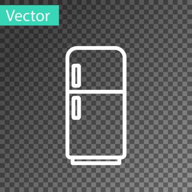 Beyaz çizgi Buzdolabı simgesi şeffaf arkaplanda izole edildi. Buzdolabı buzdolabı. Ev aletleri ve aletler. Vektör.