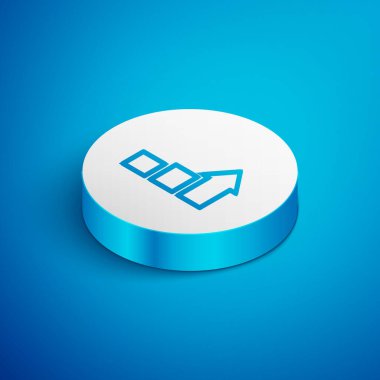 Isometric Line Finansal büyüme ikonu mavi arka planda izole edildi. Gelirleri arttırıyorum. Beyaz daire düğmesi. Vektör.