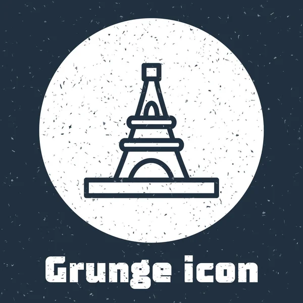 Grunge Vonal Eiffel Torony Ikon Elszigetelt Szürke Háttérrel Franciaország Párizs — Stock Vector