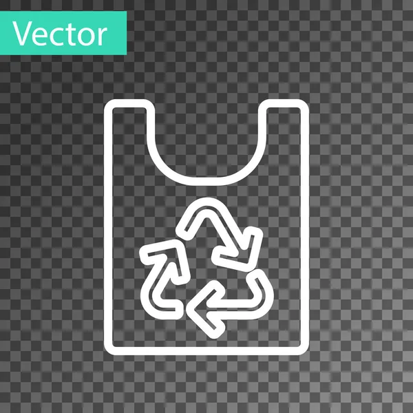 透明な背景にリサイクルアイコンが分離されたホワイトラインプラスチックバッグ リサイクルシンボル付きバッグ ベクトル — ストックベクタ