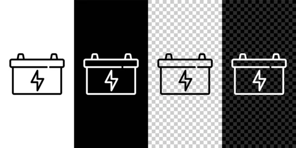 Set Line Car Battery Icon Isolated Black White Background Accumulator — Stock Vector