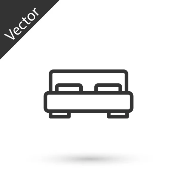 Grey Line Big Bed Two One Person Icon Isolated White — Stock Vector