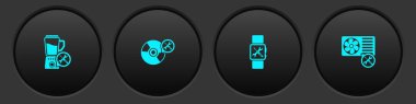 Blender servisini, CD veya DVD diskini, Smartwatch ve Klima simgesini ayarla. Vektör.