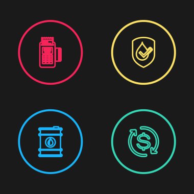 Varil yağı, Yatırımın Dönüşü, Su geçirmez ve POS terminal simgesi. Vektör.